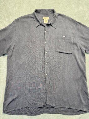 Ferracci 100% Silk Button Down Shirt Mens 2XB Gray Short Sleeve Big & Tall Luxur